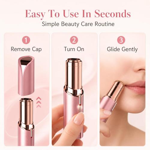 Flawless Facial Hair Removal for Women Men，Electric Painless Hair Removal Device Included 2 x Replacement Heads，USB Rechargeable Lady Womens Face Shaver with LED Light for Lip,Chin,Arms