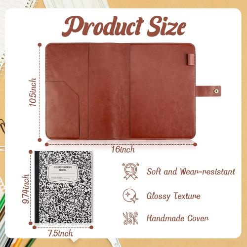 SKLENICE PU Leather Composition Notebook Cover 9 3/4 X 7 1/2 in With Composition Book 100 Sheets Vintage Rustic Distressed Leather Journal Notebook Cover Portfolio For School Office Home (Brown)