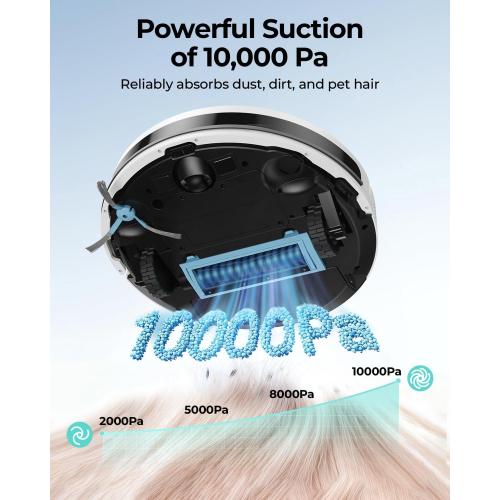 Robot Vacuums,10KPa Robotic Vacuum Cleaner with Mapping,Lidar Navigation&Obstacle Avoidance,150mins Robot Vacuum with App/Alexa/Remote,Tangle-Free Pet Hair,Self-Charging (White)