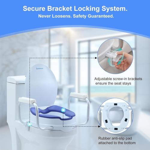 Toilet Seat Risers for Seniors,Adjustable Anti-Silp Handles & Thickened Cushion, Options for Elderly Handicap Medical Hip Replacement Surgery Lift,300 lbs, Easy Clean,Blue