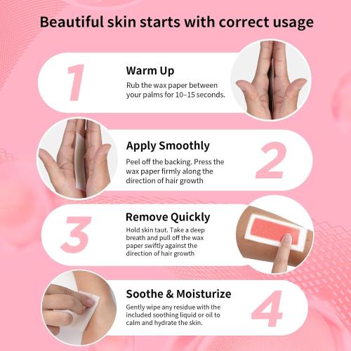 Wax Strips for Hair Removal, Waxing Kit for Women, Wax Strips Pink | Facial Hair Removal, Sensitive Skin Hair Removal Friendly, Multi-Use on Face, Bikini Area, Long-Lasting Smoothness