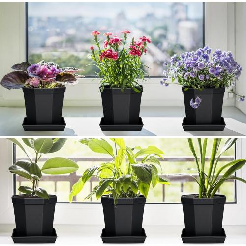 LWALRS Square Plant Saucer 20 22 Inch 2 Pack, Extra Large Plant Saucers, Deep Plant Trays for Pots, Heavy Plastic Water Tray Tor Plants, Planters for Indoors and Outdoors Plants (20 inch Black)