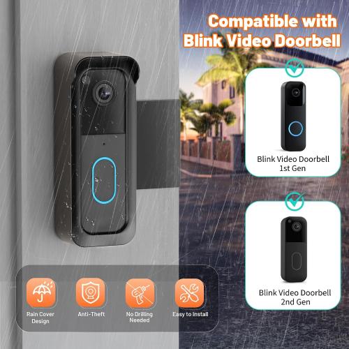 Blink Doorbell Mount, Anti-Theft Doorbell Mount for Blink Video Doorbell 1st Gen & 2nd Gen, No Block Sensor & Night Vision, Doorbell Camera Mount Bracket with Rain Cover