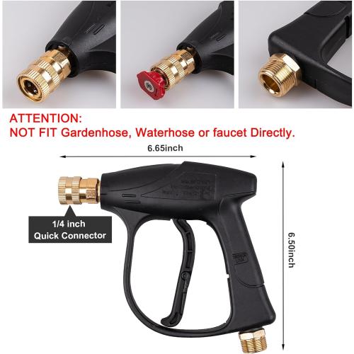 Pressure Washer Short Gun, Foam Cannon with 1/4 Inch Quick Connector, Power Washer with 5 Pressure Washer Nozzle Tips, M22-14 mm Inlet Connector