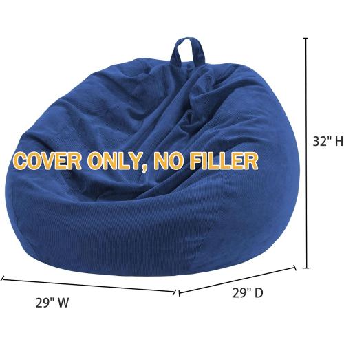 Nobildonna Bean Bag Chair Cover (No Filler) for Kids and Adults,Beanbag Stuffed Animal Storage Without Filling Plush Toys Holder and Organizer Soft Premium Corduroy 200L (Dark Blue)