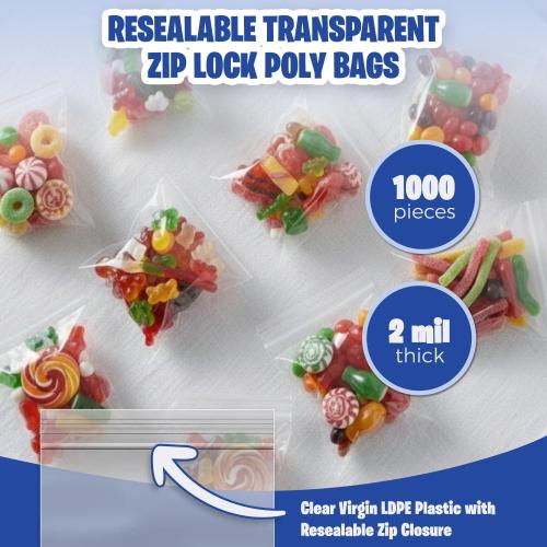 3 x 4 Inch Resealable Plastic Bags 1000 Pack — Clear Reclosable Zipper Seal Bags for Jewelry, Beads, Small Parts, Crafts, Hardware
