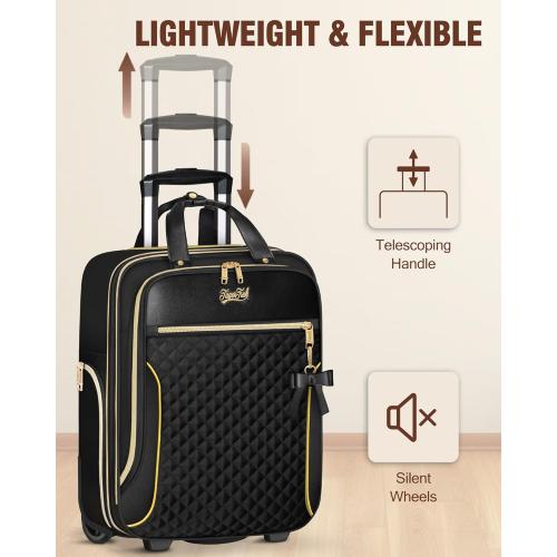 Underseat Carry On Luggage with Wheels, Airline Approved Personal Item Suitcase with Multiple Compartments, Lightweight Softside Under Seat Carry-on Suitcases for Women Travel Business, Black