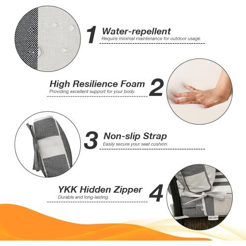 Unimatta Outdoor High Back Chair Cushion Seat Pads, 44 x 21 Inch Water-Repellent & Fade-Resistant Patio Furniture Cushions with Ties for Adirondack, Rocking Chairs, Gray Stripe