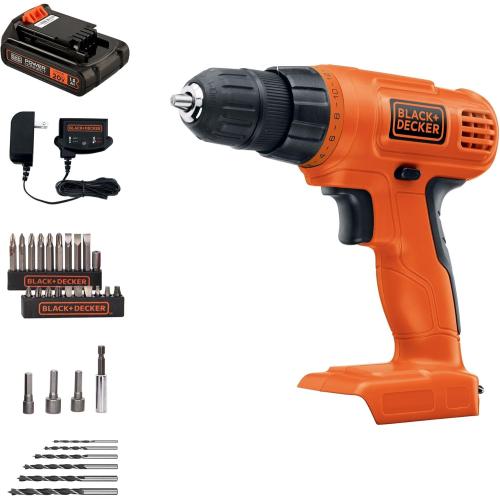 BLACK DECKER 20V MAX POWERCONNECT Power Drill Cordless Drill Driver Electric Screwdriver with 30 Piece Bit Set and Drivers Kit, Battery and Charger Included (LD120VA)