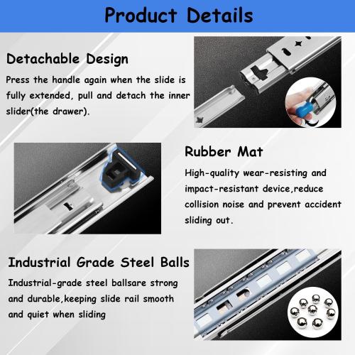 Heavy Duty Drawer Slides with Lock 32 Inch,3-Fold Full Extension Locking Drawer Slides 250 lbs Load Capacity Side Mount Ball Bearing Industrial Locking Rail 1 Pair(W:53mm, 32)