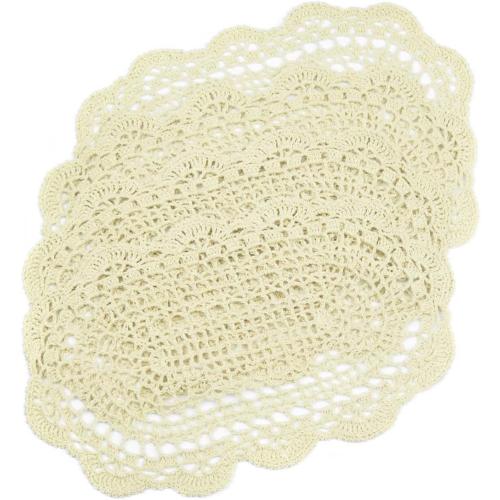 kilofly Crochet Cotton Lace Placemats Doilies 4pc, Oval, Beige, 7.8 x 14 inch
