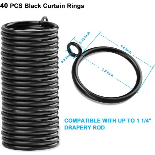 15 PCS Black Curtain Rings, Curtains Ring with Eyelet Apply for Up to 1 1/4-inch Curtain Rod (1.5 Inch Drapery Rings) (Pack of 2)