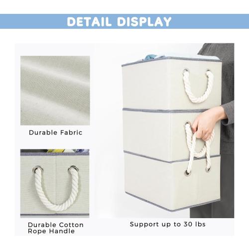 Extra Large Fabric Storage Bins for Shelves with Handles 3 Pack | Storage Baskets for Shelves and Closet Organizers | Folding Rectangle Storage Bins for Cloth and Magazine,Beige,16.5Wx12.5Dx10H