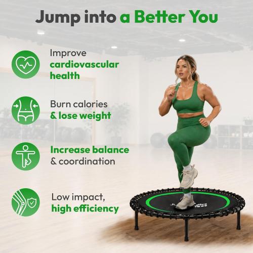 Mini Rebounder Trampoline for Adults, Fitness Trampoline with Bar | 450/550 lbs Exercise Trampoline with Adjustable Handle, 40/48 in for Indoor/Outdoor Workouts