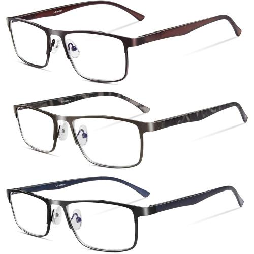 3 Pack Blue light Blocking Reading Glasses for Men, Stylish Metal Frame Readers