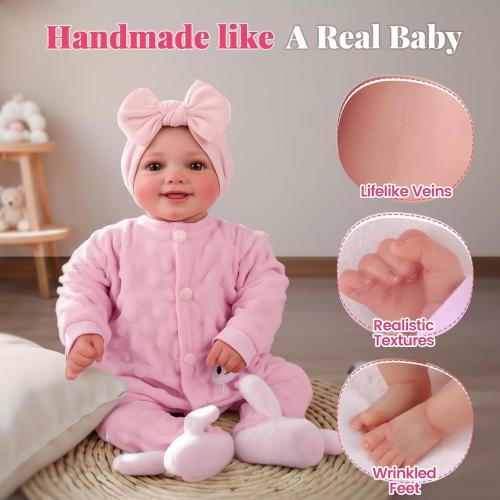 BABESIDE Reborn Baby Dolls Sunny - 17Inch Cute Soft Vinyl Realistic Baby Doll Poseable Smiling Real Life Baby Dolls with Complete Accessories for 3  Years Old Gifts
