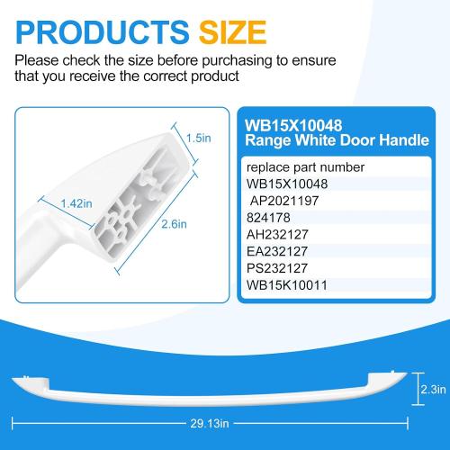 WB15X10048 Stove Door Handle Replacement for GE Oven Handle Replacement | General Electric Oven Door Handle WB15X10048 Ge Hotpoint Range Parts White Replacement Handle Oven Parts With Screws