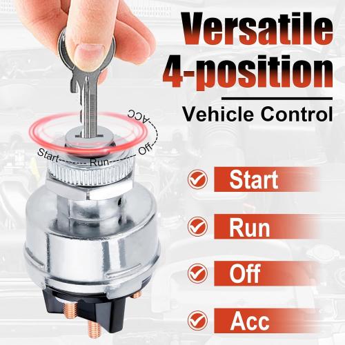 Ignition Switch with Key, Universal Ignition Key Switch, 12V 4 Position