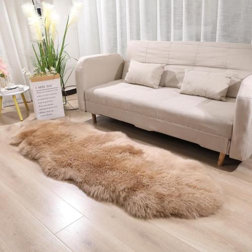 Fluffy Genuine Sheepskin Rug, Fuzzy Shaggy Fur Area Rug, Soft Fur Prayer Pup Mat Carpet, Chair Sofa Seat Cover, Bedroom, Living Room Double Pelts (Light Brown, 2x6ft)