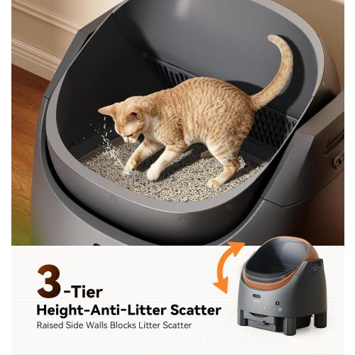 Automatic Litter Box Self Cleaning, FeelNeedy Open-Top Smart Cat Litter Box with App Control, Odor-Control Safety Sensor Design for 1-3 Cats, Includes Waste Bags