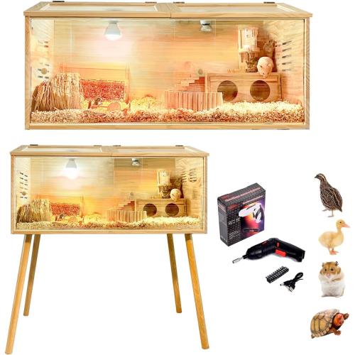 Brooder Box for Chicks,with Sliding Door,Table Legs,2 Types of Thermometer with Heat Lamp Set Suitable for Chicks/Duck/Parrot/Hamster(31.5×15.7×15.7)