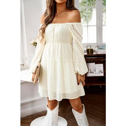Size Small BestWendding Women's Casual Long Sleeve Mini Dress 2025 Summer Fall Square Neck Ruffle Tiered Flowy Loose Babydoll Dress