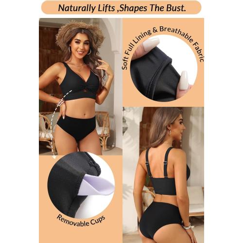 Size L......Women's Bikini Top - Supportive Swimsuit for Large Bust - 2025 Cut Out Twist Swim Top