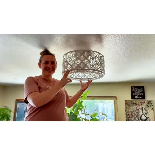 18 Inch Caged Ceiling Fans with Lights, Low Profile Ceiling Fan and Remote/APP Control Fandelier Crystal Fan Light for Bedroom Living Room Dining Room Kitchen Indoor, Including Bulb (Rustic White)