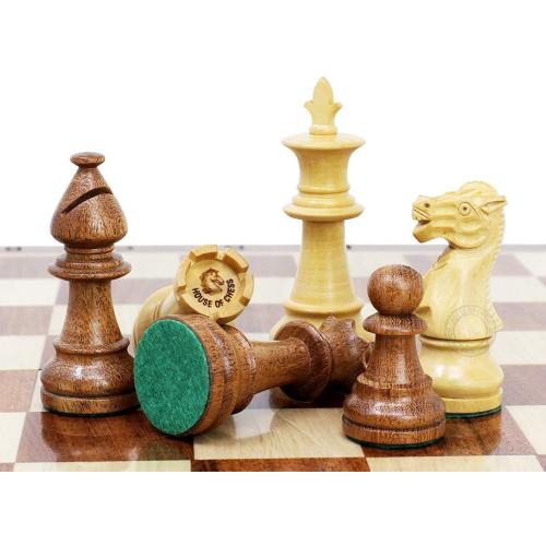 House of Chess - Victorian Staunton Golden Acacia Wood Chess Set - 14 x 14 Inches Wooden Folding Chess Board with Algebraic Notation - Wooden Chess Pieces with King Height 3 Inches   2 Extra Queens