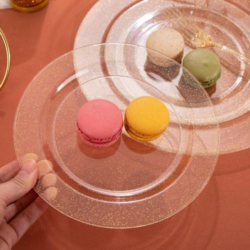 I00000 102PCS Gold Glitter Plastic Plates, Gold Glitter Disposable Plates Clear Plastic Party Plate Include 51 Dinner Plate 10.25 and 51 Dessert Plate 7.5 for Parties &Wedding