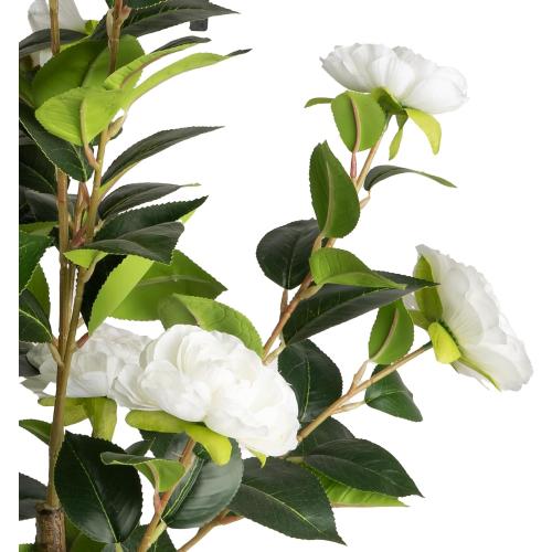 Artificial Camellia Tree 2 Pack - Realistic Camellia Plants in Pot with White Flowers, Lifelike Faux Greenery for Living Room, Patio, or Wedding, White