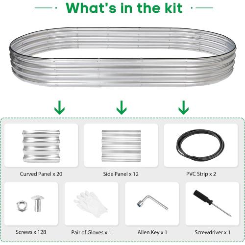 JERIA 2 Pcs 8×4×1ft Oval Raised Garden Bed,Galvanized Raised Garden Bed Kit Outdoor Metal Gardening Planter Box for Vegetable, Fruits, Flower，Herbs