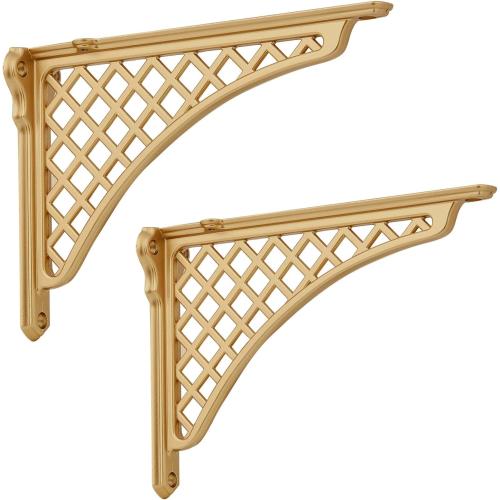 Gold 2 Pack 8 HARPOON 2 Pack Heavy Duty Cast Iron Victorian Shelf Bracket, 8 Inches Gold Baroque L-Shaped Shelf Brackets, DIY Projects, Hardware Included