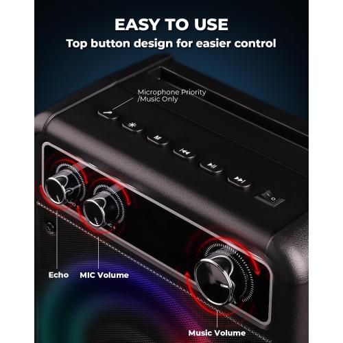 Karaoke Machine, Portable Bluetooth Karaoke Speaker with 2 Wireless Microphones, PA System for Adults Kids with LED Lights, Supports FM/AUX/USB/TF for Home Party