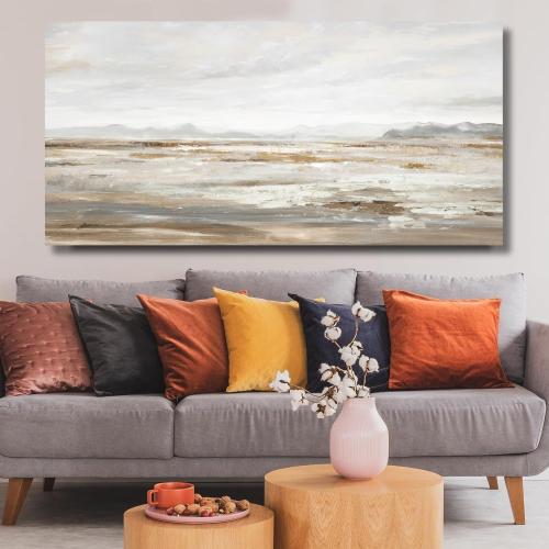 TRAIN2 ART Abstract Wall Art Canvas Wall Art for Living Room Brown and Grey Ocean Wall Decor Large Artwork for Bedroom Home Office 24x48