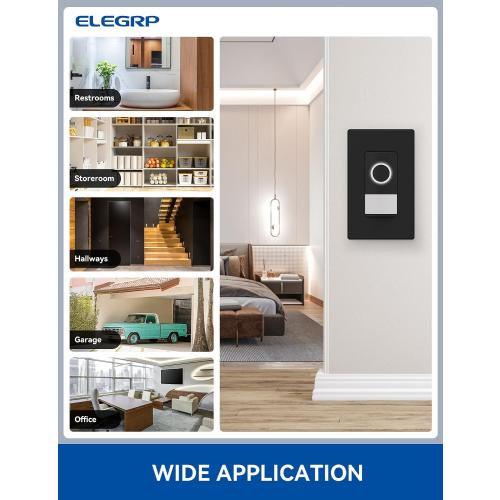 ELEGRP Smart Motion Sensor Switch, 2.4GHz Wi-Fi Single Pole Light Switch Works with Alexa & Google Assistant, APP Remote Control, Neutral Wire Required, UL Certified, No Hub Required (Black, 1 Pack)