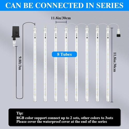 Meteors Shower Lights, 192 LED Falling Rain Lights 8 Tubes 11.8 Inch Waterproof Christmas Plug in Snowfall LED Outdoor for Tree Party Garden Yard Holiday Christmas Decoration, Blue