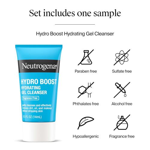 Neutrogena Hydro Boost Gel Cream, 48 Hr Hydration for Normal/Dry Skin, Fragrance Free, Face Moisturizer with Hyaluronic Acid, 1.7 oz. & Trial Size Hydro Boost Facial Cleanser, 0.5 fl oz (damage box )