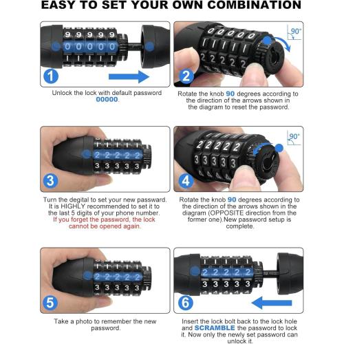 NDakter Bike Lock, 4/5.6 Feet Bicycle Cable, High Security 5 Digit Resettable Combination Coiling Bicycle Lock, Heavy Duty Anti Theft Cable with Mounting Bracket, 1/2 Inch Diameter (12mm)