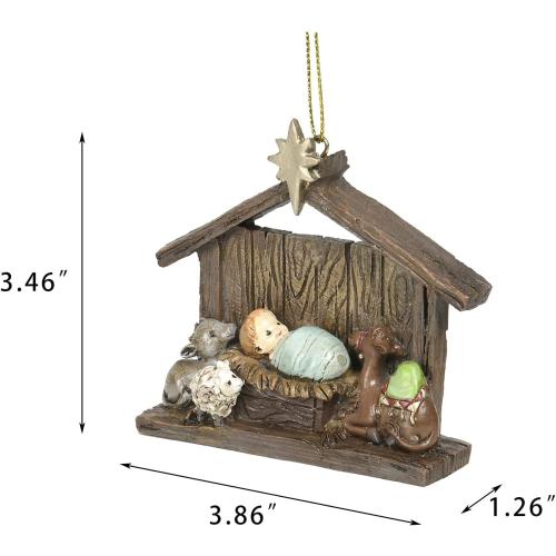 Christmas Nativity Scene Table Ornament - Religious Hanging Oranament Tabletop Figurine with Stable,Baby Jesus 3.86 * 1.26 * 3.46 Inch Newman House Studio
