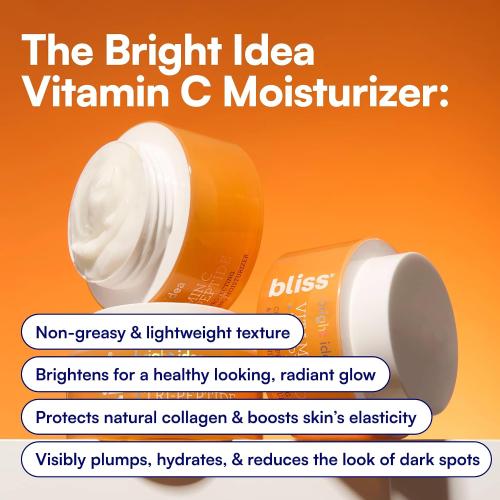 Bliss Vitamin C   Tri-Peptide Brightening Face Moisturizer, Hydrating Cream for Radiance, Firm-Looking Skin, Collagen Support, Dark Spot Reduction, with Squalane   Niacinamide, Cruelty Free, 1.7 fl oz