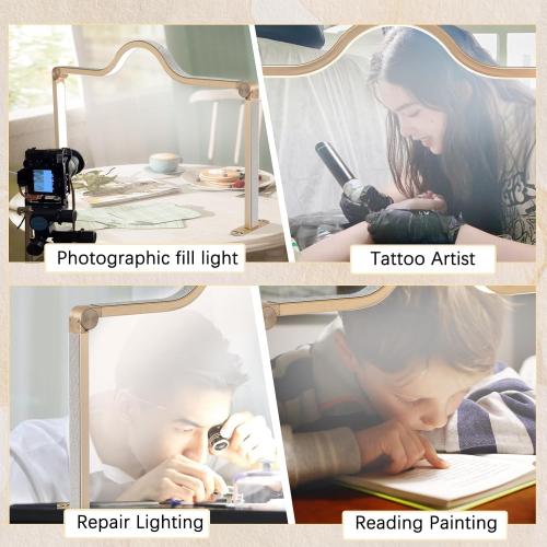 KEDAO Nail Light for Desk Half Moon Light for Nail Desk 34Inch Foldable LED Table Lamp Manicure for Table Adjustable Dimmable Half Moon Lamp for Lash Beauty Tattoos Crafts Gold