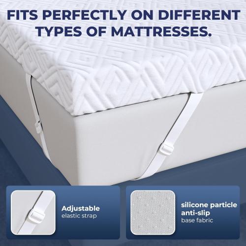 Size Queen Color White Memory Foam Mattress Topper - 3 Inch Gel Mattress Pad for Pressure Relief, Premium Soft Cooling Sleep Bed Topper, Non-Slip Design with Removable & Washable Cover (White, Queen)
