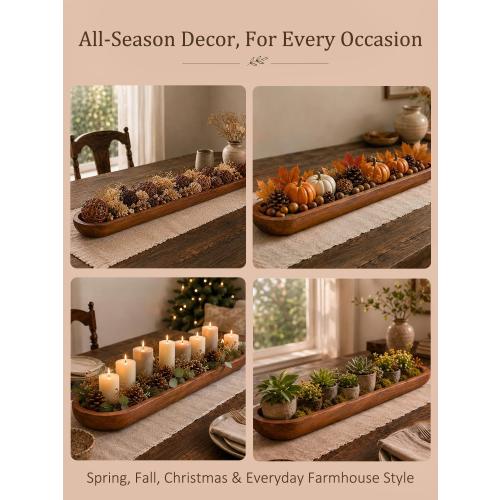Wooden Dough Bowls for Decor Approx 29 Inch, Large Long Wooden Bowl | Hand Carved Rustic Farmhouse Extra Long Tray for Table Centerpiece, Living Room, Home Decor, Candle Bowl