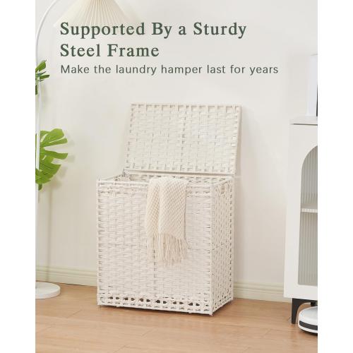 SETVSON Laundry Hamper with Lid Wicker Laundry Basket 112 L (29.6 Gal) Laundry Hampers Handwoven Rattan Clothes Hamper with Handles 3 Removable Liner Bag, 6 Mesh Bags for Bathroom Bedroom White