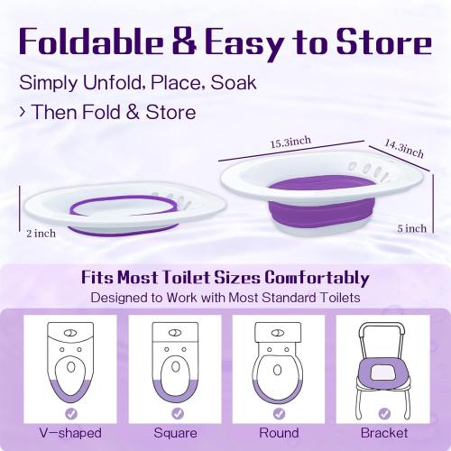 Electric Sitz Bath for Toilet Seat - Yoni Steam Seat -Portable Sitz Bath Tub for Hemorrhoids and Postpartum Care - Wide Seat - Deeper Bowl - Purple