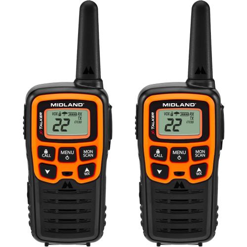 Midland- T51VP3 X-TALKER Spotting and Recovery Walkie-Talkie Long Range - FRS Two Way Radio for kids Caravanning with NOAA Weather Scan   Alert, 38 Privacy Codes - Black/Orange - 2 Pack