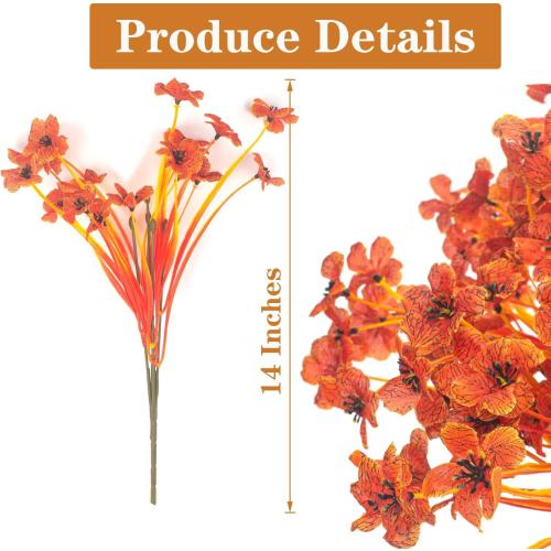 Artificial Fall Flowers Outdoor - Autumn Realistic Faux Plant , Weather-Resistant UV Protection, Perfect for Porch, patio, Garden, Window Box, and Planters Decor(Fall Orange)