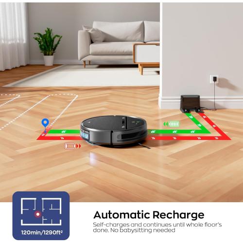 MANVN Robot Vacuum and Mop Combo for Pet Hair, Robotic Vacuum for Hard Floors and Carpets, 2.87'' Ultra-Slim, with 3D Obstacle Avoidance, Wi-Fi/App/Voice Controlled, Self-Charging