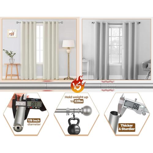 KAMANINA 2 Pack Curtain Rods 32 to 58 Inch (2.6-4.8ft), 7/8 Inch Single Heavy Duty Curtain Rods for Windows Adjustable Decorative Drapery Rod with Round Finials, Antique Silver